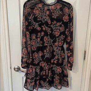 BB Dakota Black and Pink Floral Long Sleeve Dress